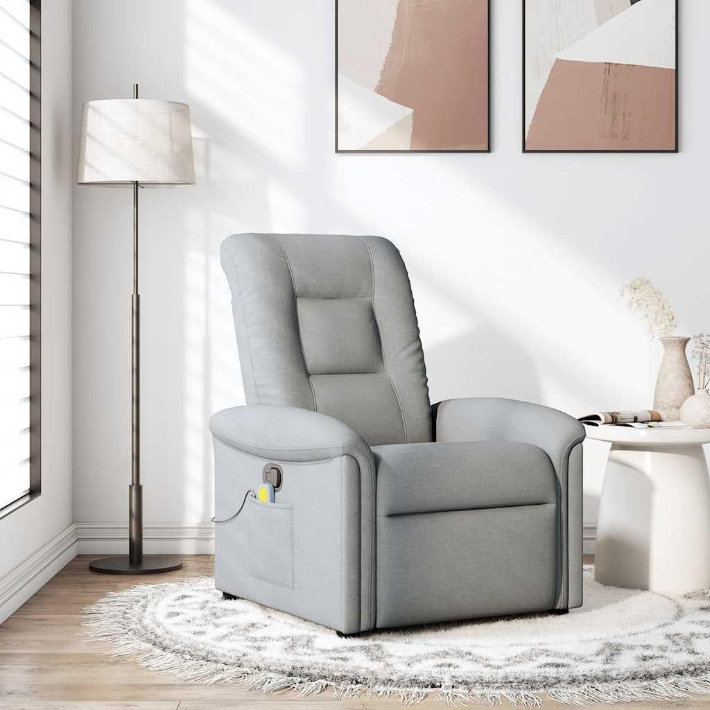 Poltrona reclinabile Brokky, Grigio chiaro, tessuto, massaggiante, ergonomica, per soggiorno