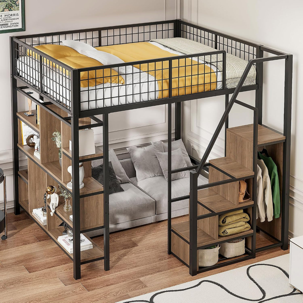 Kebnor Letto a soppalco, 140 × 200 cm, Nero, metallo, per camera da letto