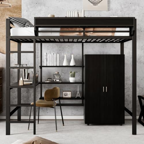 Letto a castello Merax, 90 × 200 cm, Nero, per camera da letto, scala a 5 gradini, certificato EN 747