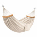Amaca in Cotone con Barre di Legno e Ganci in Acciaio Inossidabile Beige 200x150 cm