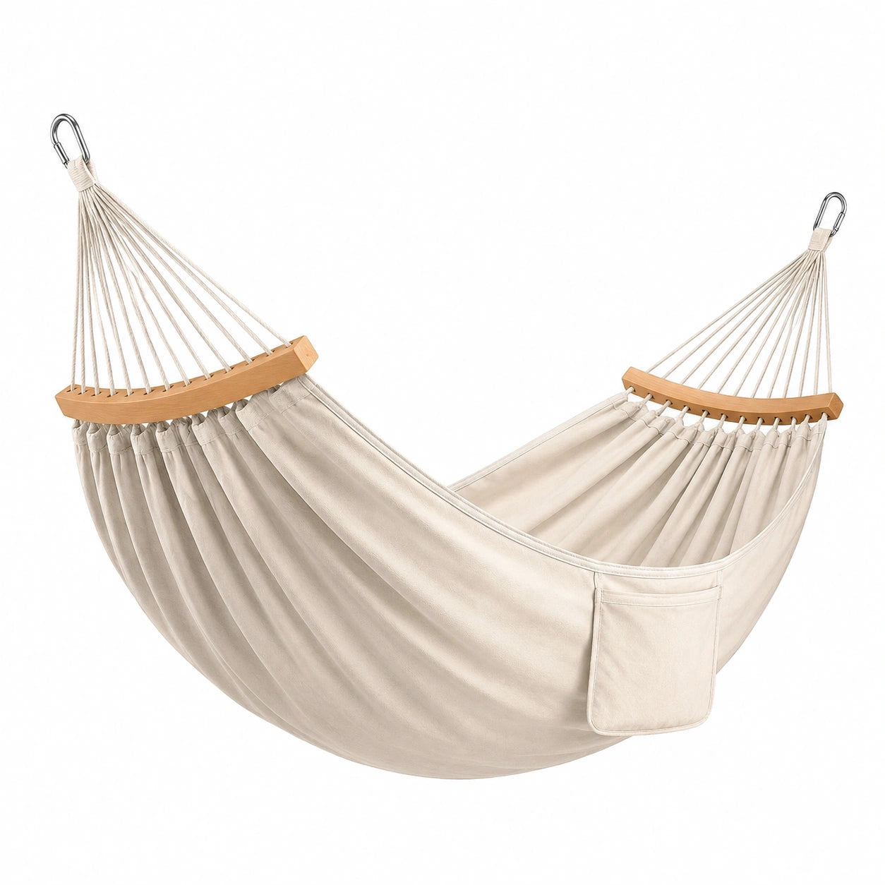Amaca in Cotone con Barre di Legno e Ganci in Acciaio Inossidabile Beige 200x150 cm