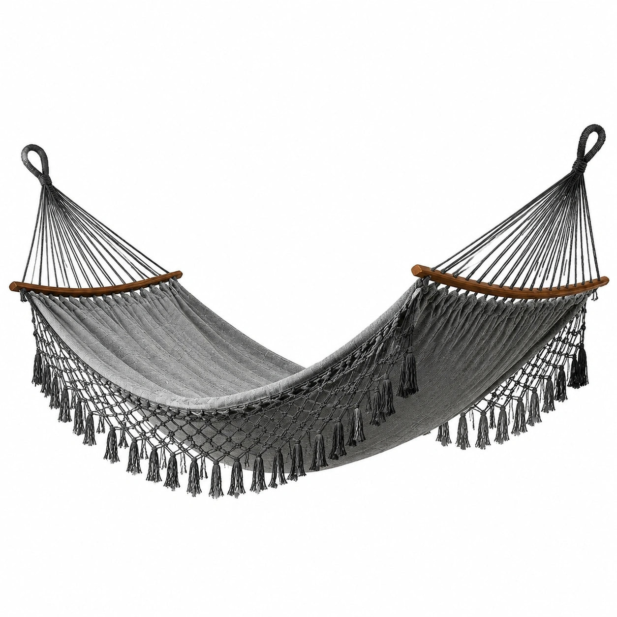 Amaca in cotone e legno grigio 200x150 cm