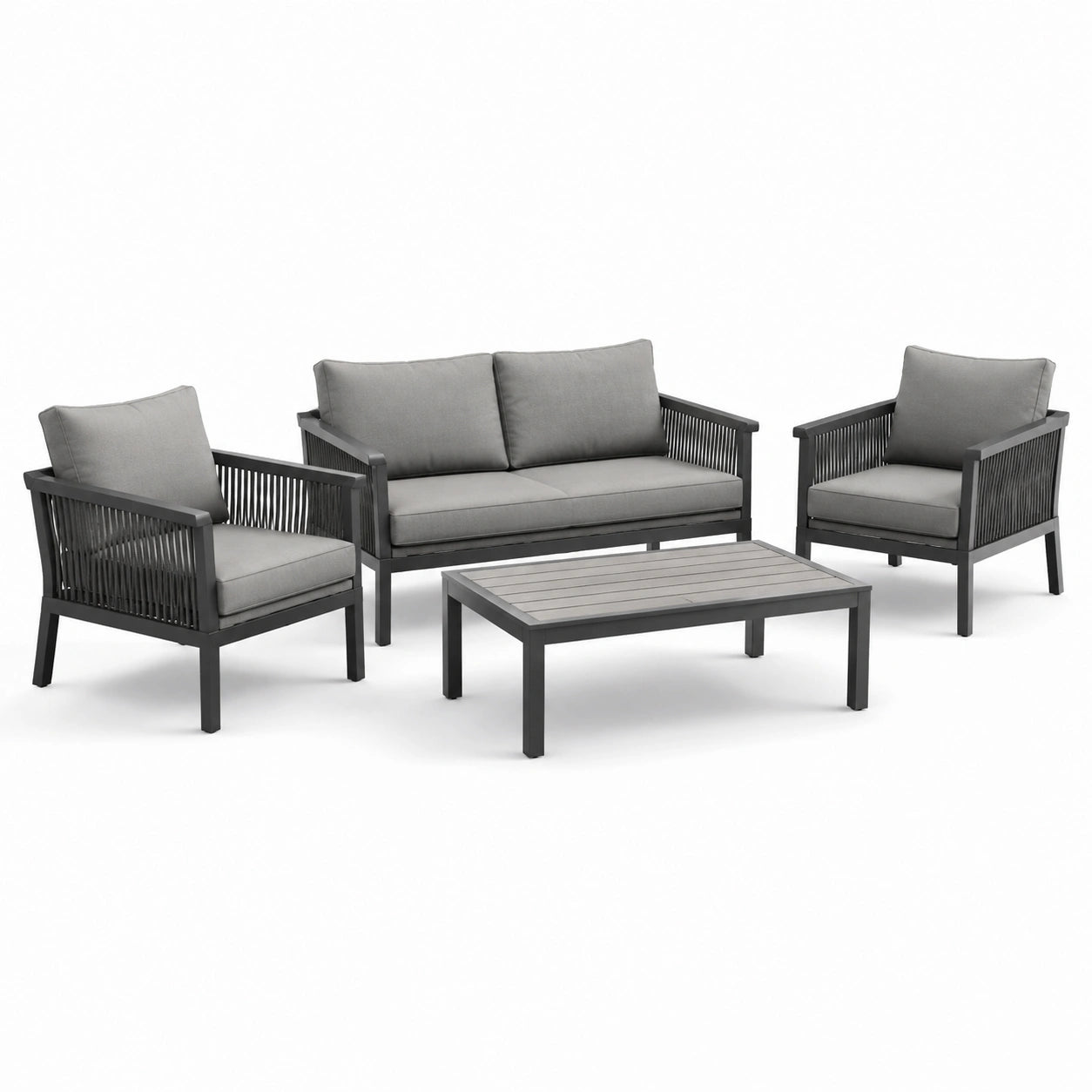 Set salotto da giardino in metallo e tessuto grigio