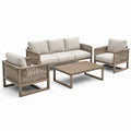 Set salotto da giardino in legno e cuscini in poliestere beige