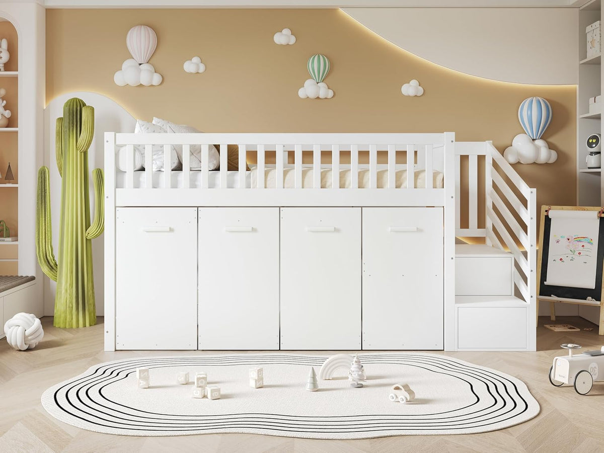 Letto a castello SUKY, 90 × 200 cm, MDF, Bianco, per camera da letto, con protezione anticaduta e griglia