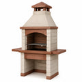 Barbecue in cemento e mattoni marrone e beige con griglia in metallo