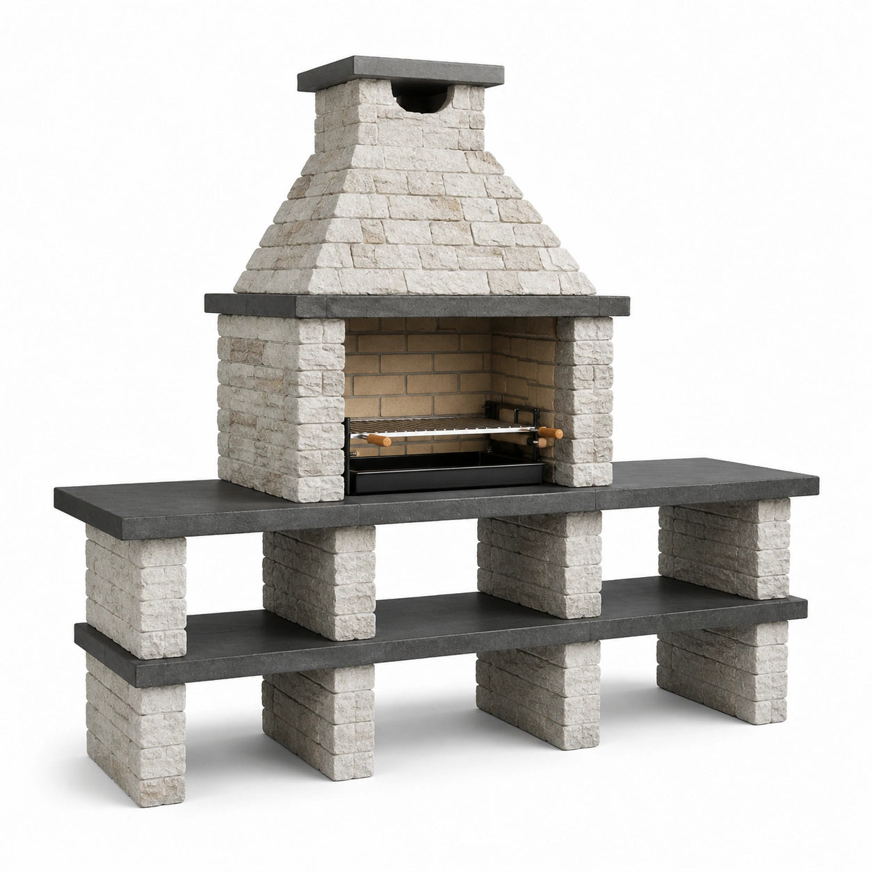 Barbecue in pietra refrattaria con ripiani in cemento