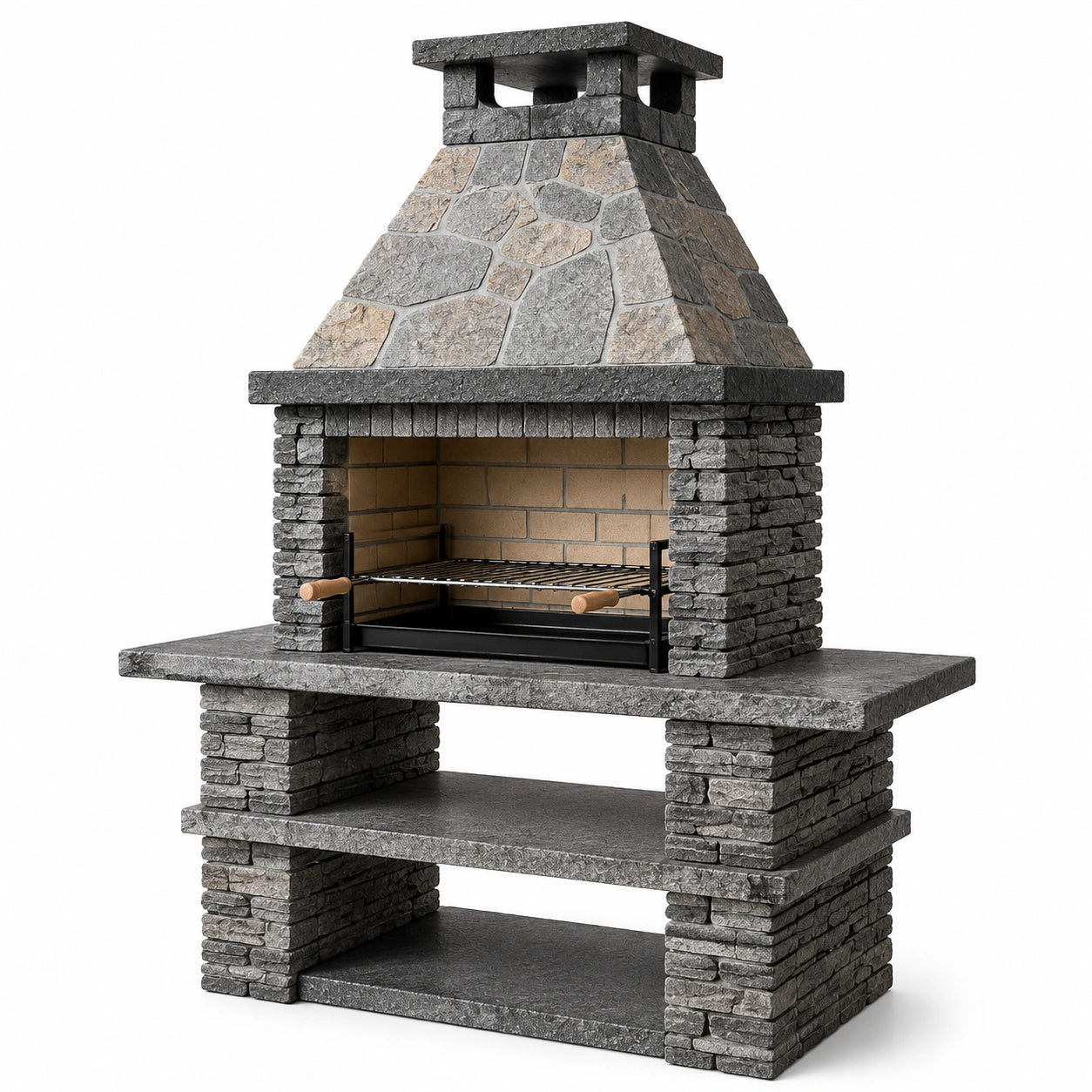 Barbecue in pietra naturale con griglia in acciaio inox