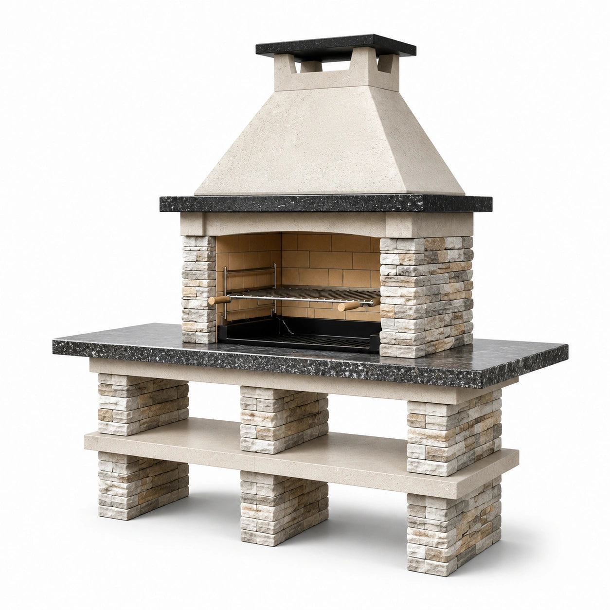 Barbecue in pietra e mattoni con griglia regolabile