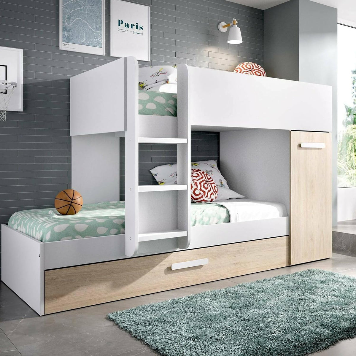 Dmora Letto a castello, Rovere/Bianco, alluminio, per camera da letto
