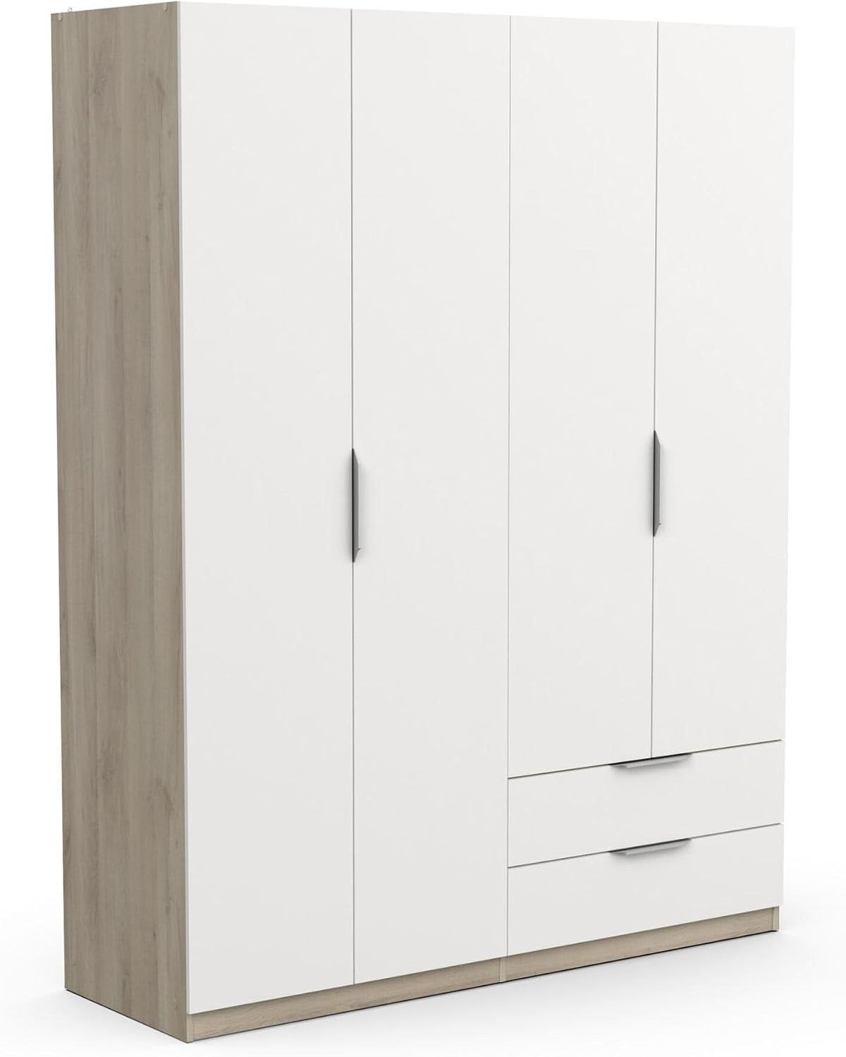 Armadio guardaroba Demeyere, 4 ante, 5 ripiani, 2 cassetti, 157,3 × 51,1 × 203 cm, legno, Rovere, per camera da letto