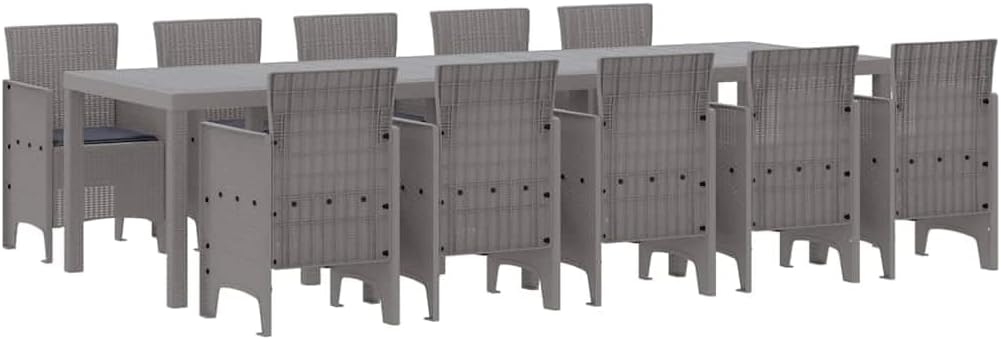 vidaXL Set da pranzo, 11 pezzi, Grigio chiaro/Antracite, rattan, per giardino e terrazzo