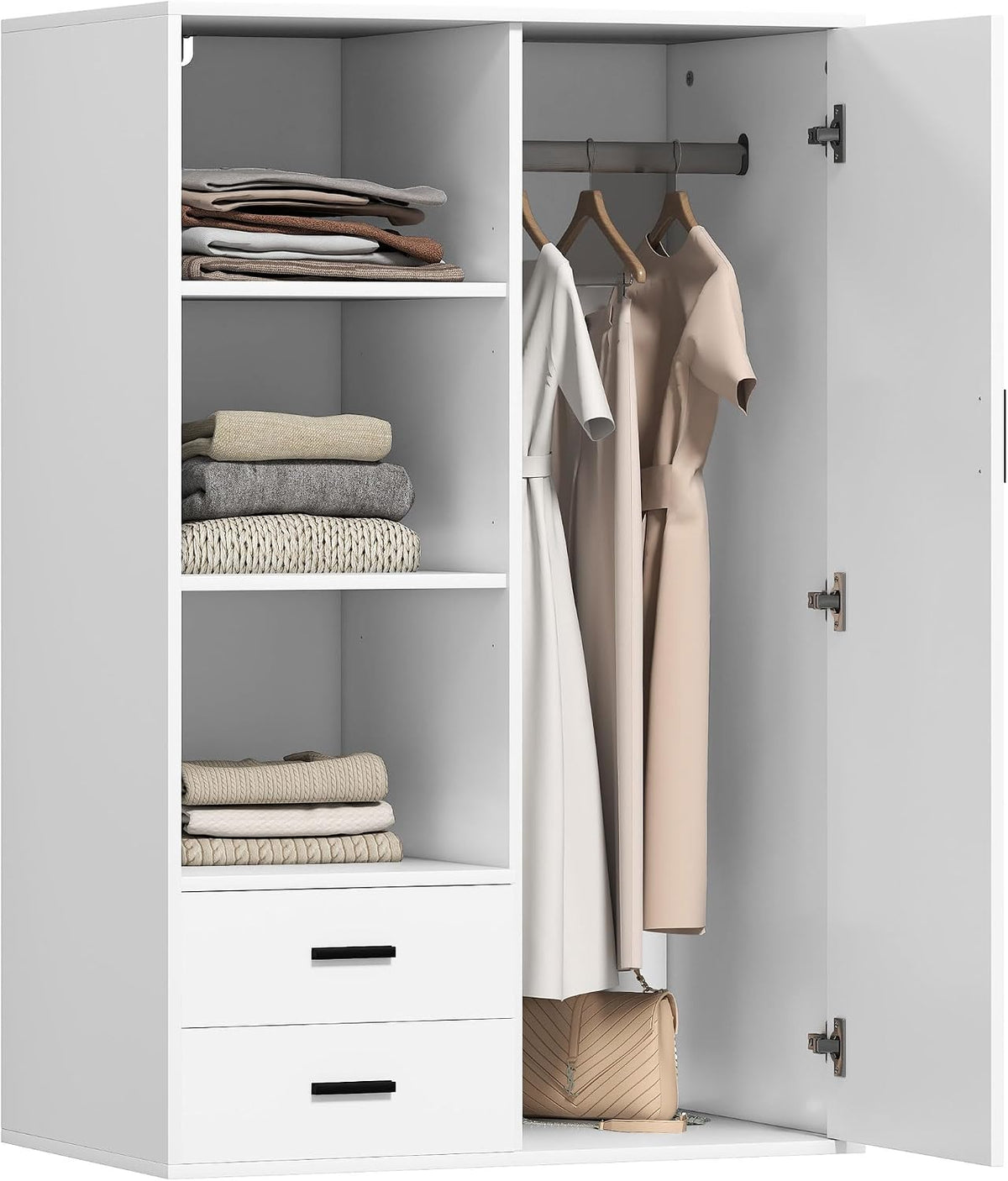 HOMCOM Armadio guardaroba, 80 × 50 × 124 cm, Bianco, 2 cassetti, per camera da letto