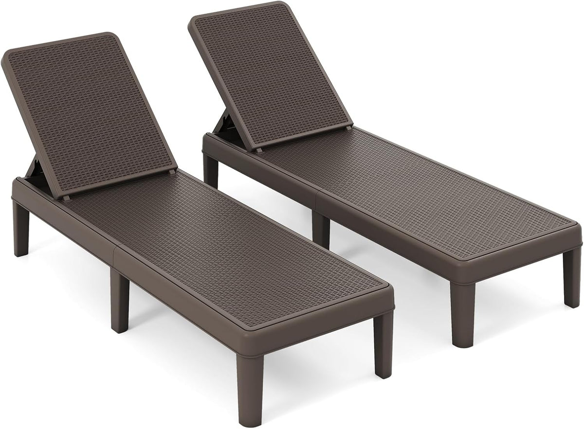 COSTWAY Lettino prendisole, 57 × 188 × 33,5cm, Marrone, rattan, reclinabile, per giardino e terrazzo