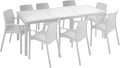 Set da pranzo Dmora, allungabile, 8 sedie, Bianco, rattan, per giardino e terrazzo