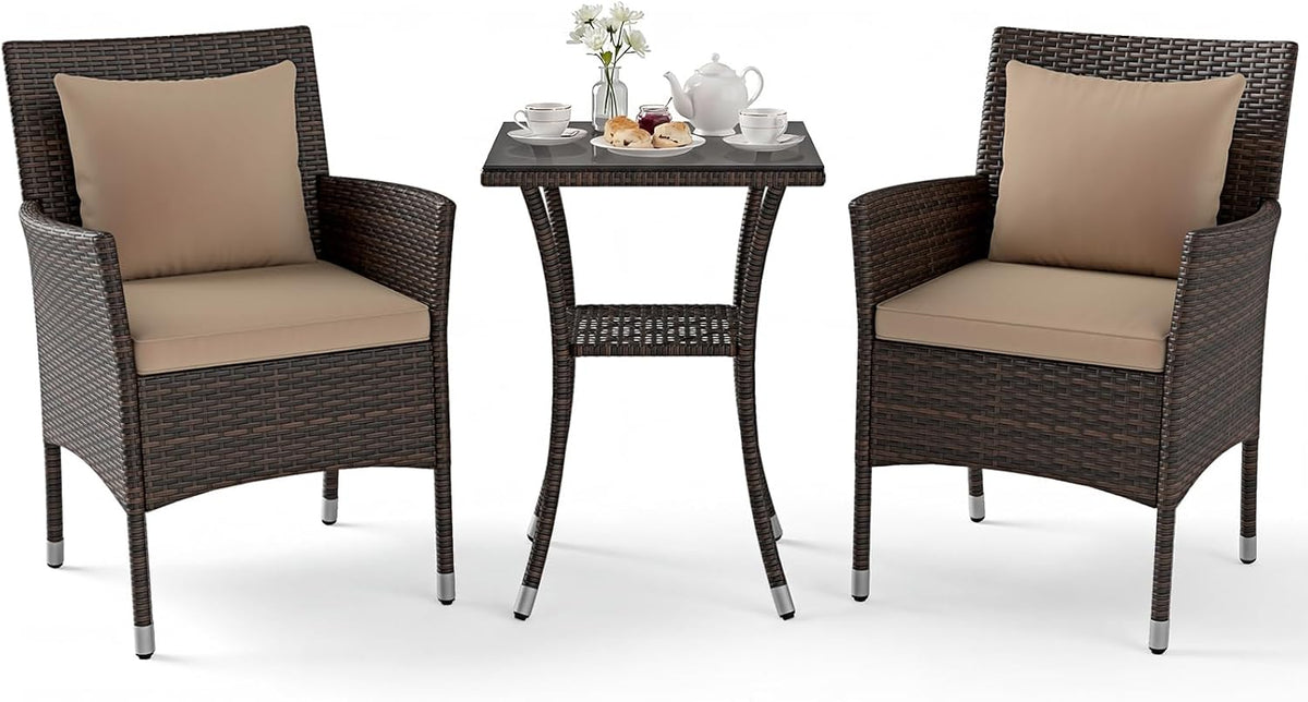 Set da pranzo da giardino LIFEZEAL, rattan, vetro, Marrone, idrorepellente, per giardino e terrazzo