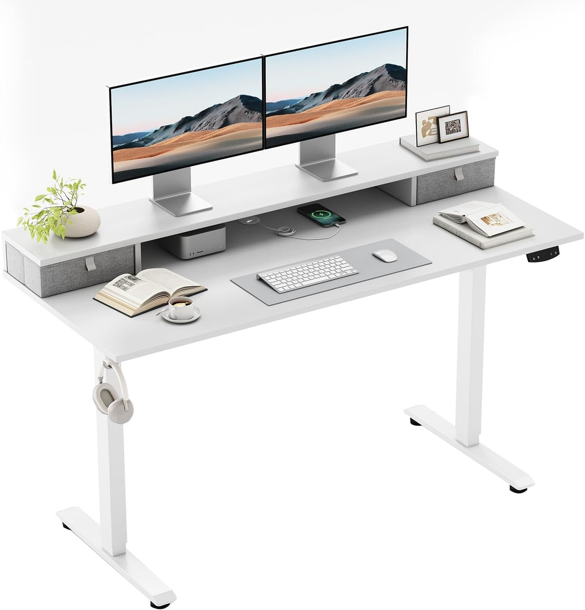 Scrivania Klicelor, Bianco, legno, ergonomica, regolabile, per ufficio