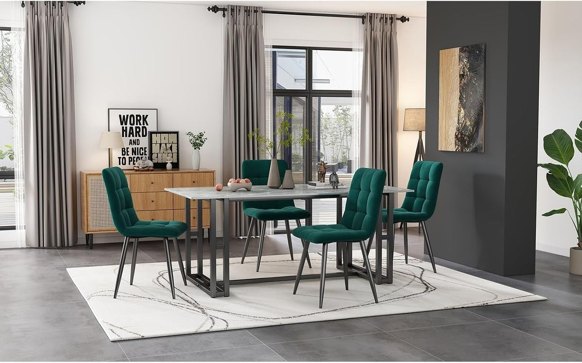 Sedia KnSam, 4 pezzi, Verde scuro, metallo, velluto, per sala da pranzo e cucina