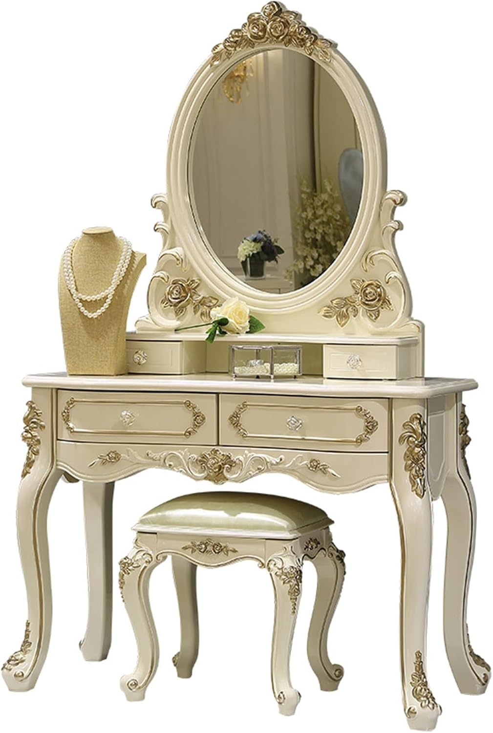 Toeletta, 4 cassetti, 86 × 51 × 160cm, Bianco, per camera da letto