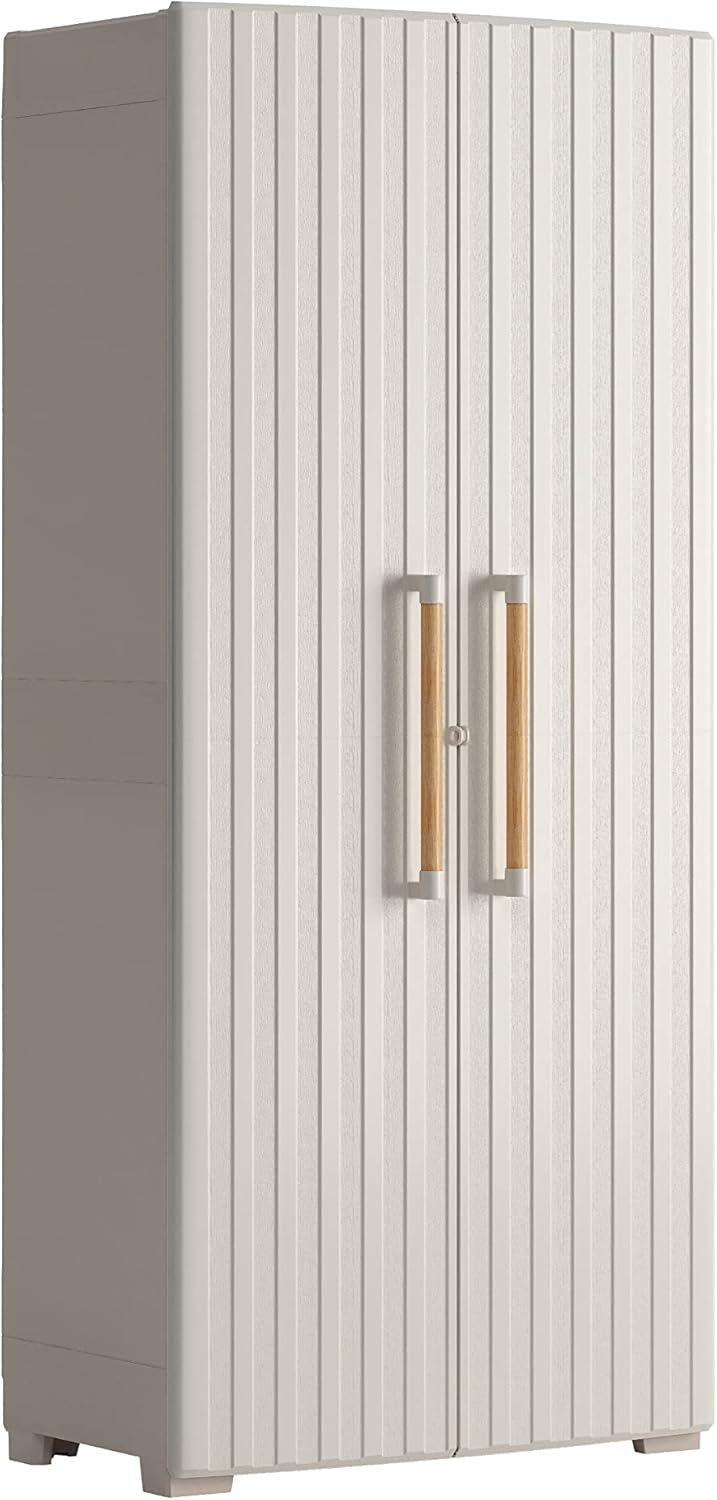 Keter Armadio, 80 × 45 × 180 cm, Beige, legno, portascope, per giardino e terrazzo