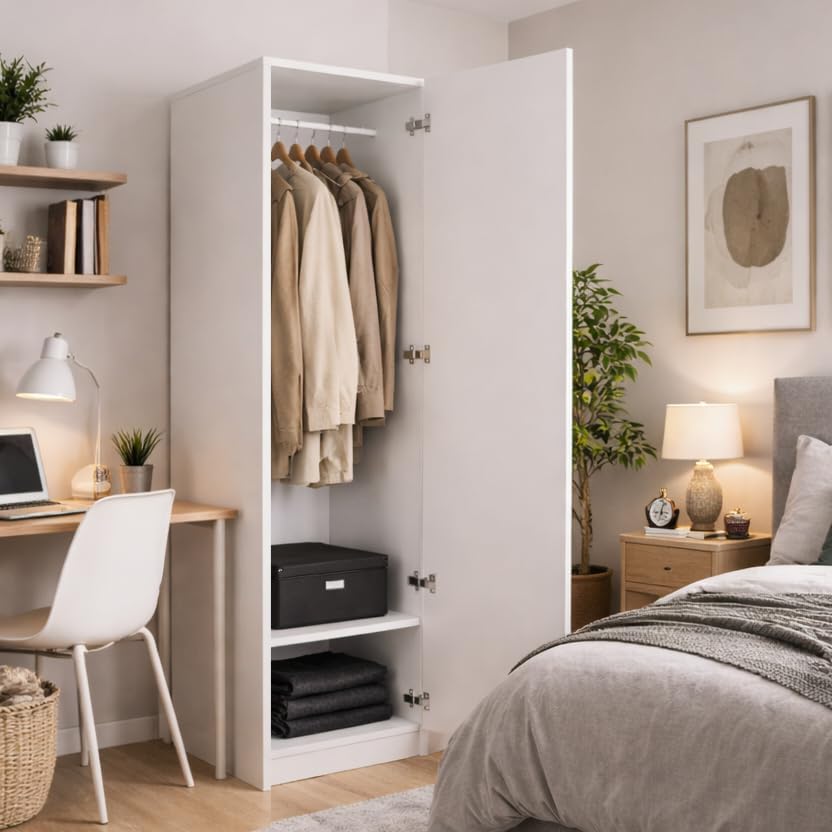 Armadio guardaroba Linea Azzurra, 180 × 45 × 60cm, 2 ripiani, Blu, per camera da letto
