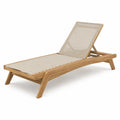 Lettino prendisole in legno di teak con tessuto poliestere beige