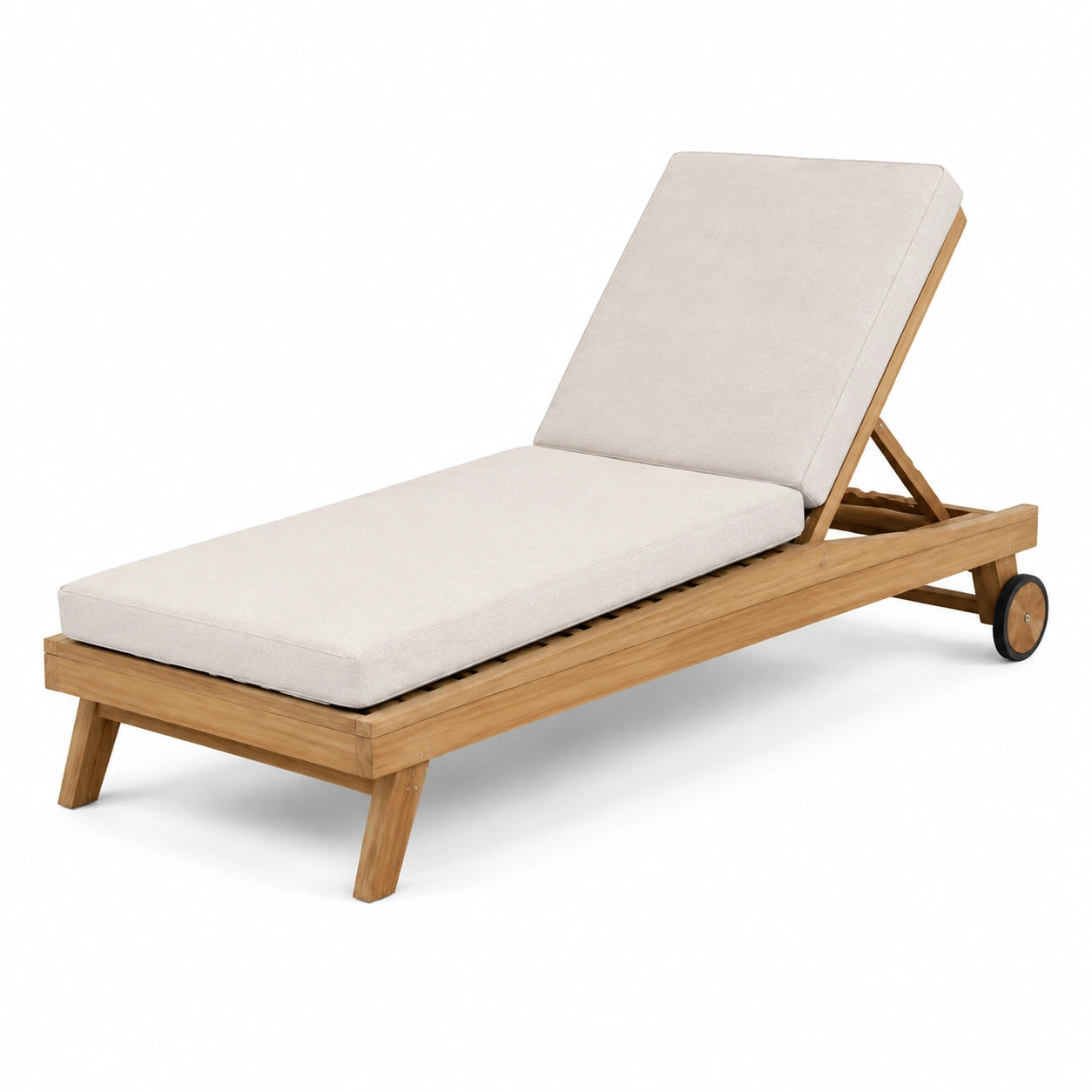 Lettino prendisole in teak con cuscino in poliestere beige regolabile