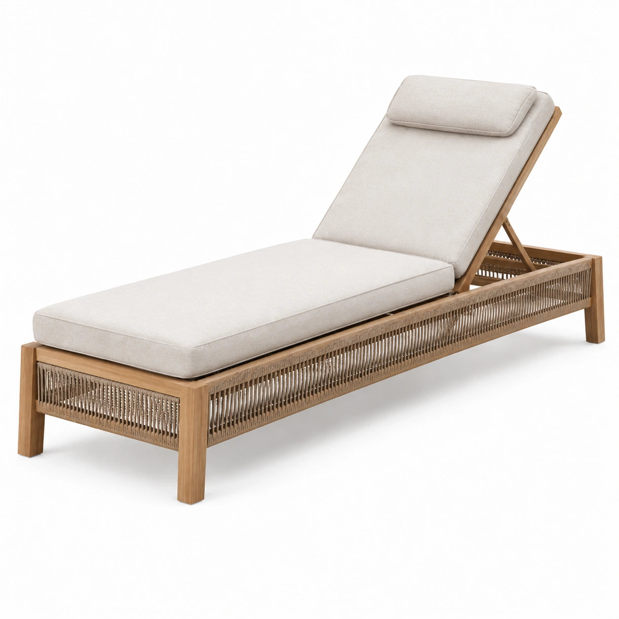 Sdraio in Legno e Rattan con Tessuto Poliestere Crema