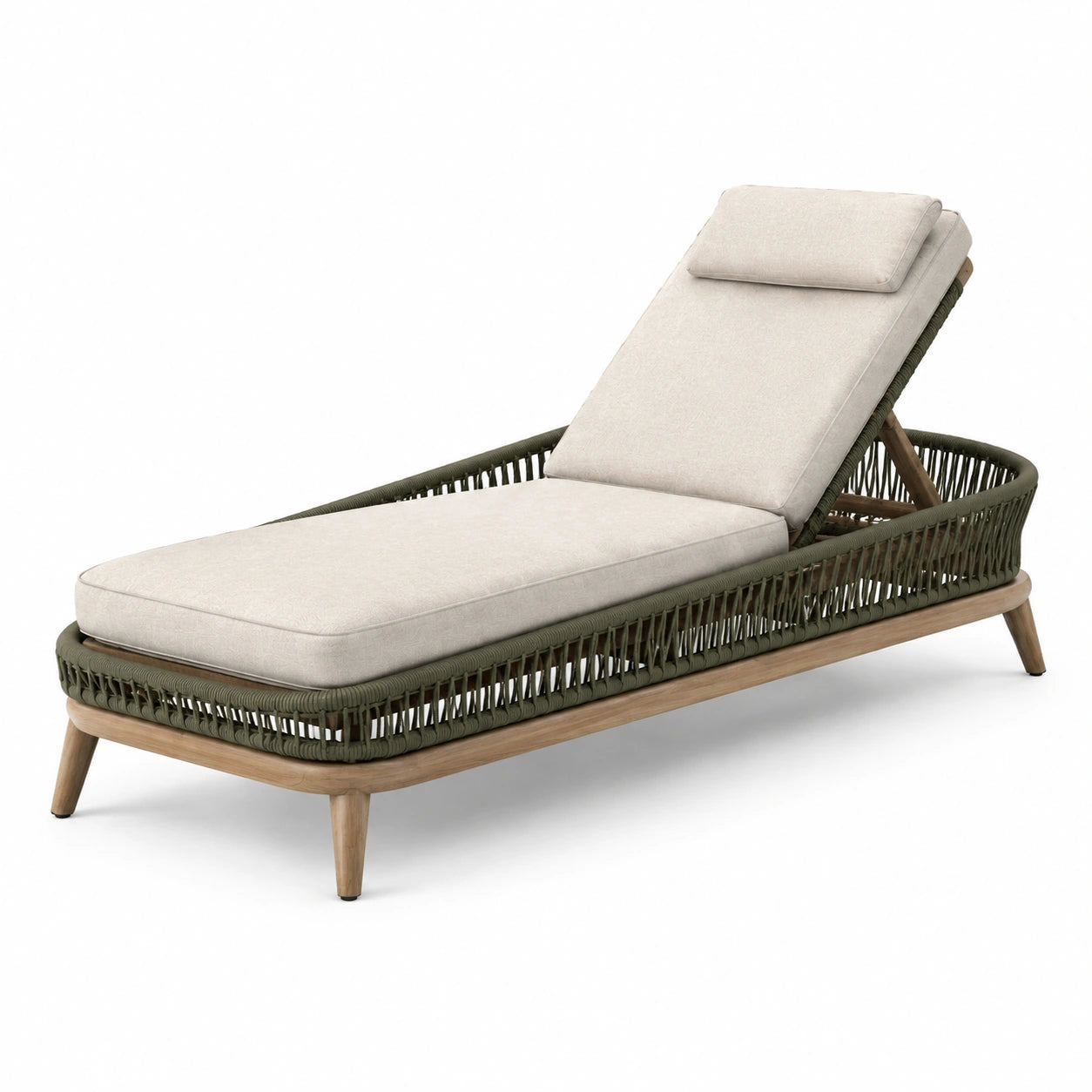 Lettino prendisole in legno rattan e tessuto beige