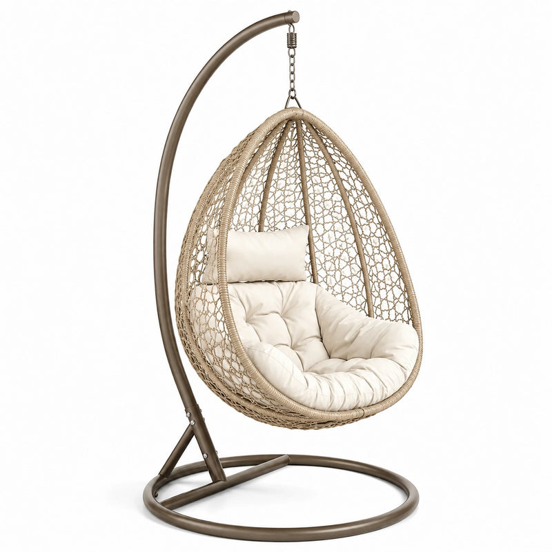 Sedia a Uovo Sospesa in Rattan Sintetico con Struttura in Metallo