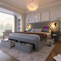 Set di mobili per camera da letto Oxtao, 4 cassetti, matrimoniale, 160 × 200 cm, velluto, tessuto, Grigio, con porta USB