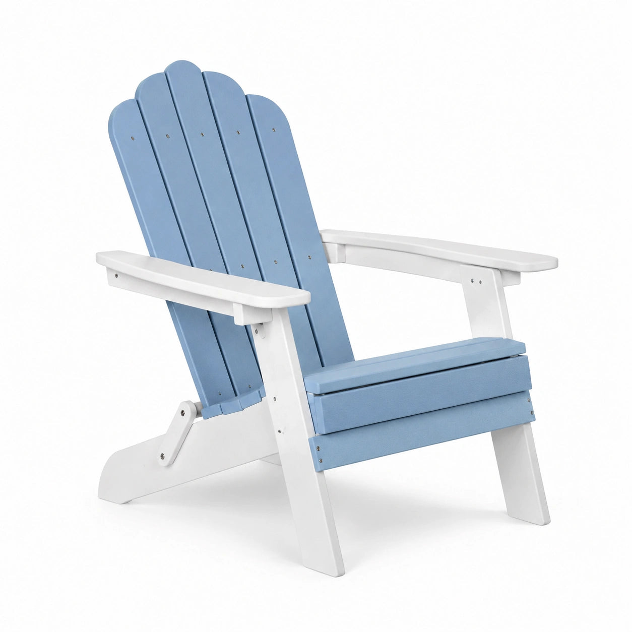 Sedia Adirondack in plastica HDPE blu e bianca con braccioli