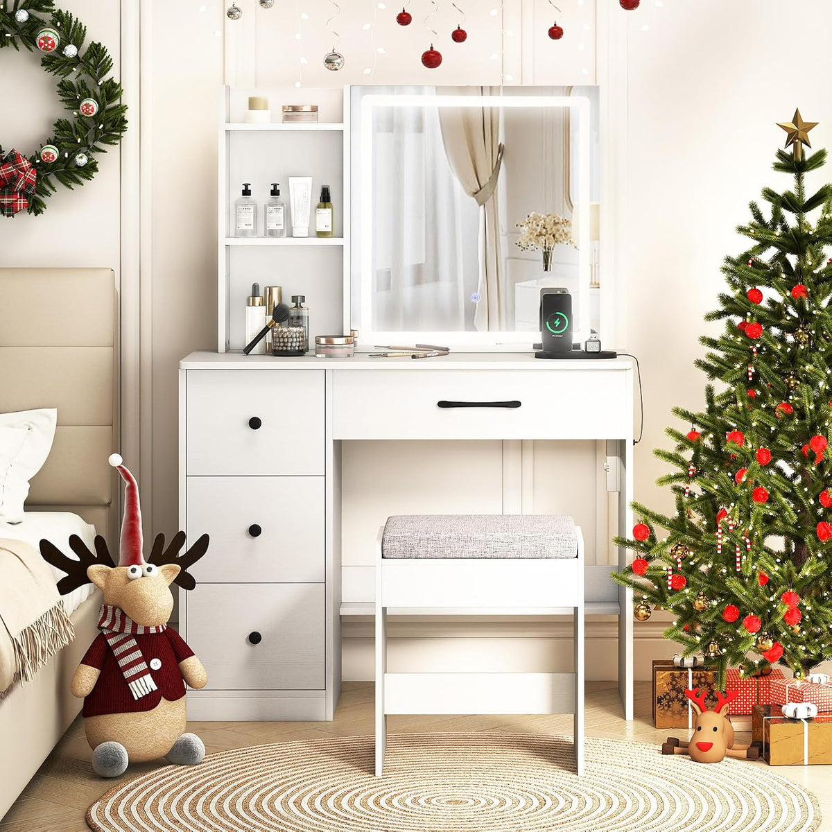 COSTWAY Toeletta, Bianco, per camera da letto o zona trucco