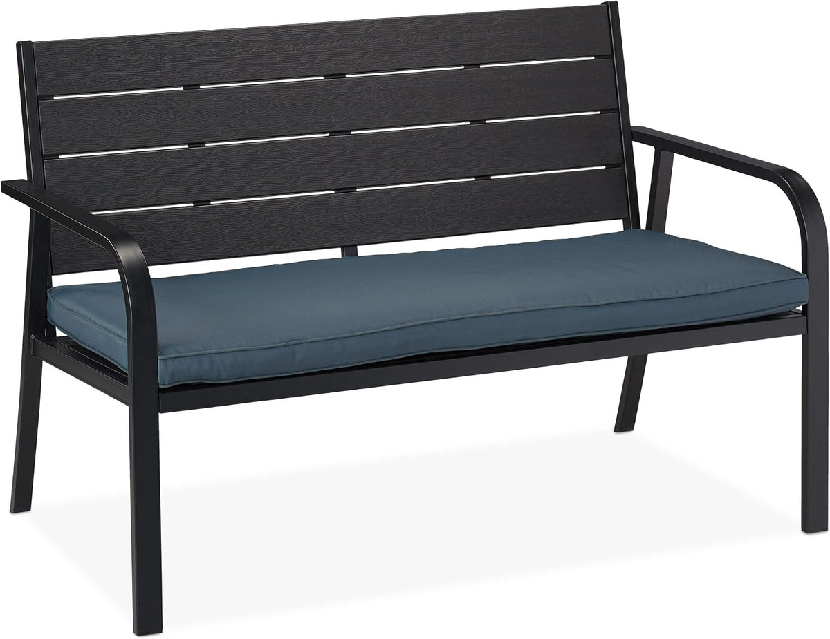 Panca Relaxdays, HLP 78, 78 × 118 × 66 cm, 2 posti, Nero/Antracite, legno, per giardino e terrazzo
