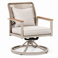 Sedia girevole da esterno in metallo e rattan con cuscino beige