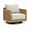 Poltrona girevole in legno teak e tessuto poliestere beige