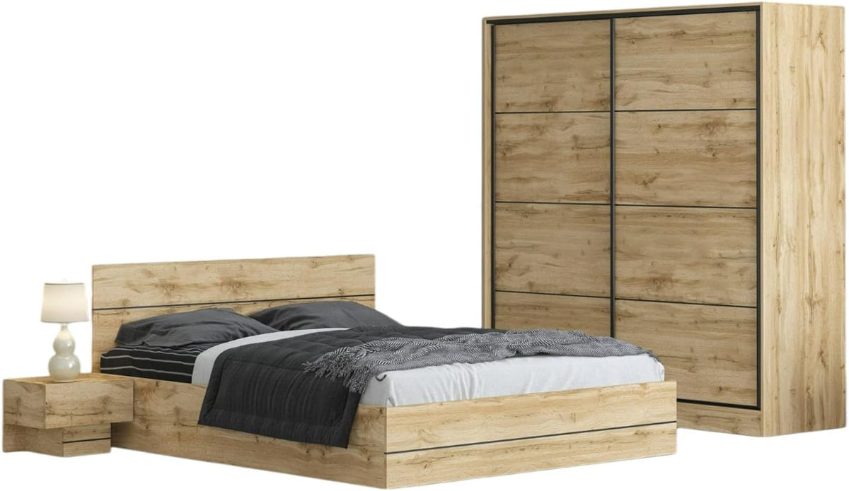 Letto contenitore ARREDO DA CASA CMG35, matrimoniale, 160 × 200 cm, Rovere, con contenitore, con ante scorrevoli, per camera da letto