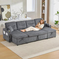 Divano letto Lubvtti, 4 posti, 272 × 136 × 86 cm, velluto, Antracite, con braccioli, con porta USB, per soggiorno