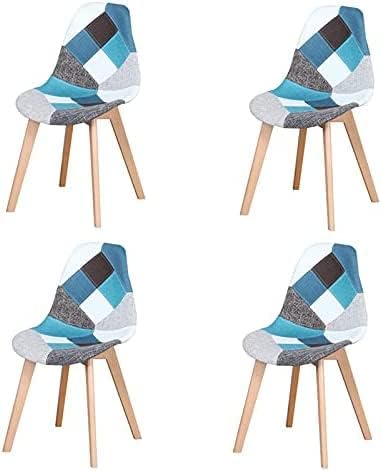 Sedia HJhomeheart, 4 sedie, legno massello, tessuto, Blu, per sala da pranzo e cucina