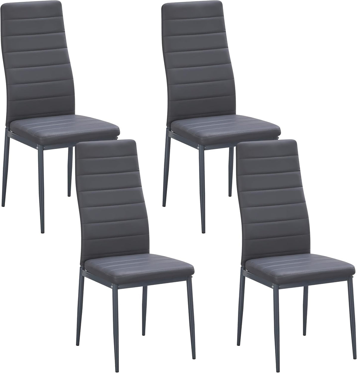 Sedia Stanew, 43 × 40 × 97 cm, Grigio, 4 pezzi, imbottito, metallo, per sala da pranzo e cucina