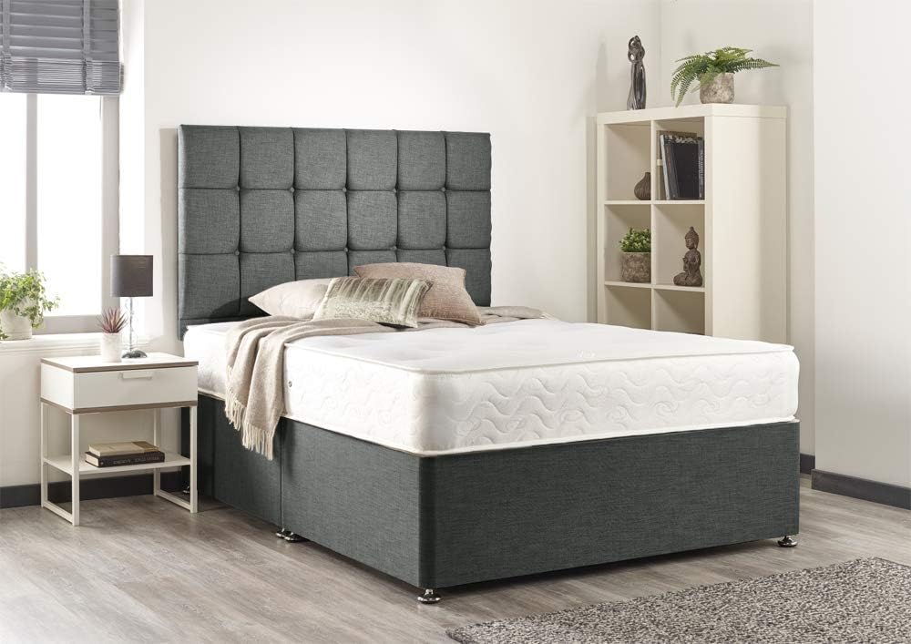 Divano letto Bed Centre, 2 cassetti, Grigio, lino, tessuto, materasso incluso, per soggiorno