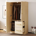 Armadio guardaroba Lexiou, 70 × 40 × 135 cm, legno, Bianco e naturale, per camera da letto