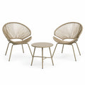Set giardino in metallo e polyrattan con 2 sedie e tavolino rotondo beige