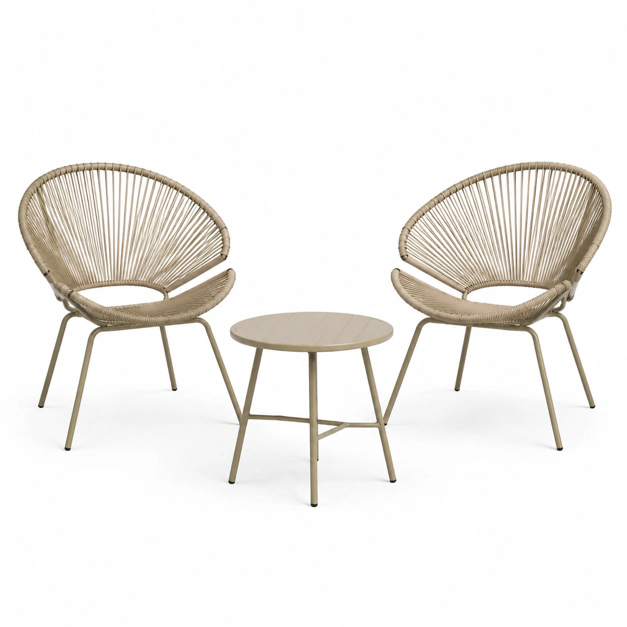 Set giardino in metallo e polyrattan con 2 sedie e tavolino rotondo beige