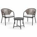Set bistrot da giardino in metallo e corda con sedie e tavolino