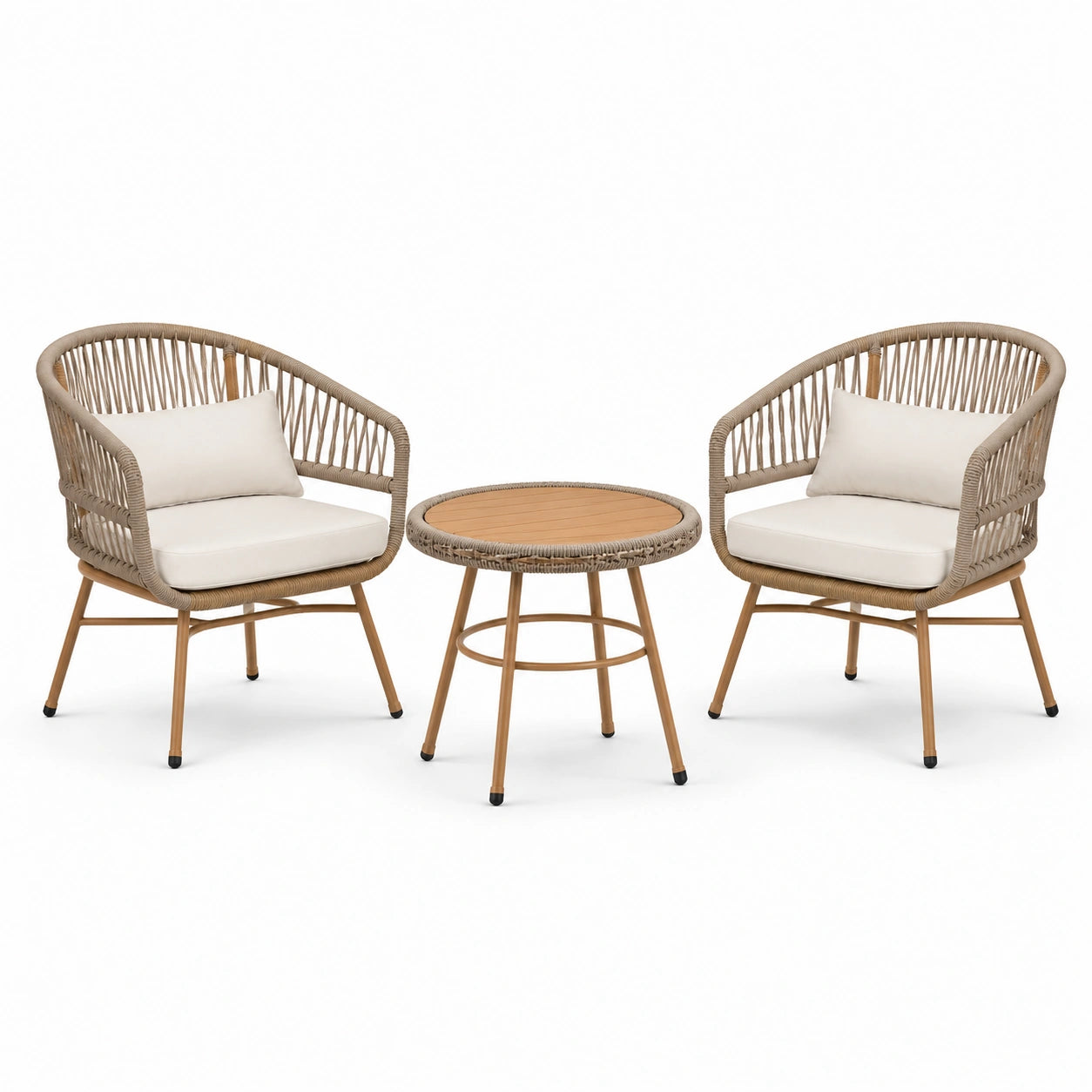 Set da giardino in rattan e metallo con sedie e tavolo rotondo