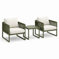 Set da giardino in metallo e tessuto verde oliva con cuscini beige