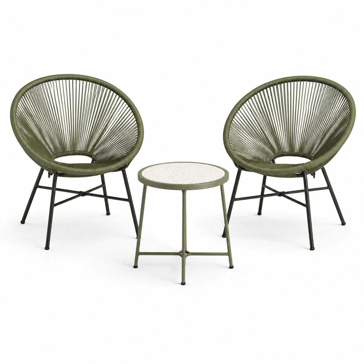 Set da giardino in metallo e corda con tavolo rotondo