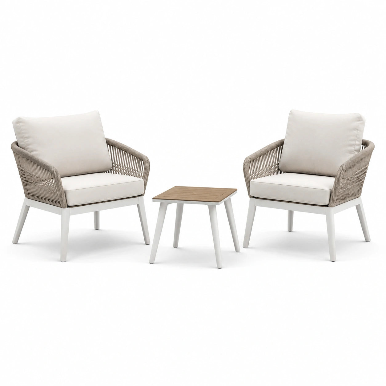 Set giardino 3 pezzi in alluminio e corda poliestere beige