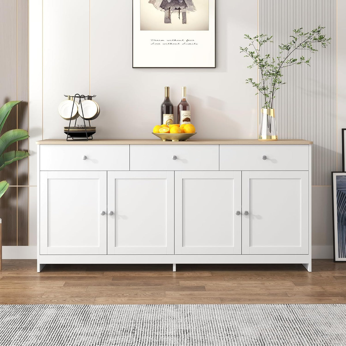 Credenza Moimhear, Grigio/Nero, legno, per soggiorno e sala da pranzo